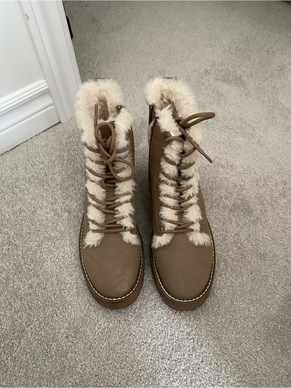 Madden Girl Tan Faux Fur Lace-Up Winter Boots